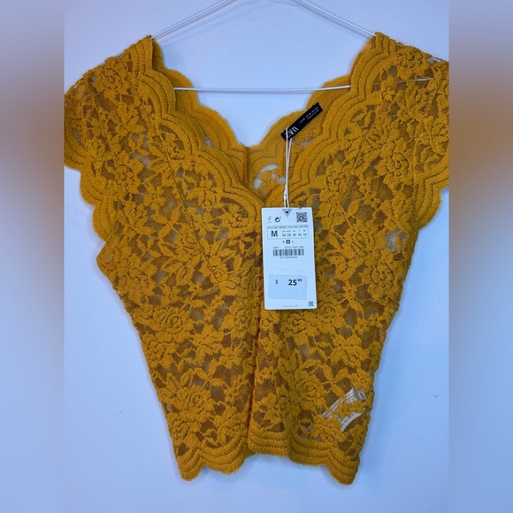Zara Yellow Lace Top – Size M (NWT) - Picture 1 of 7